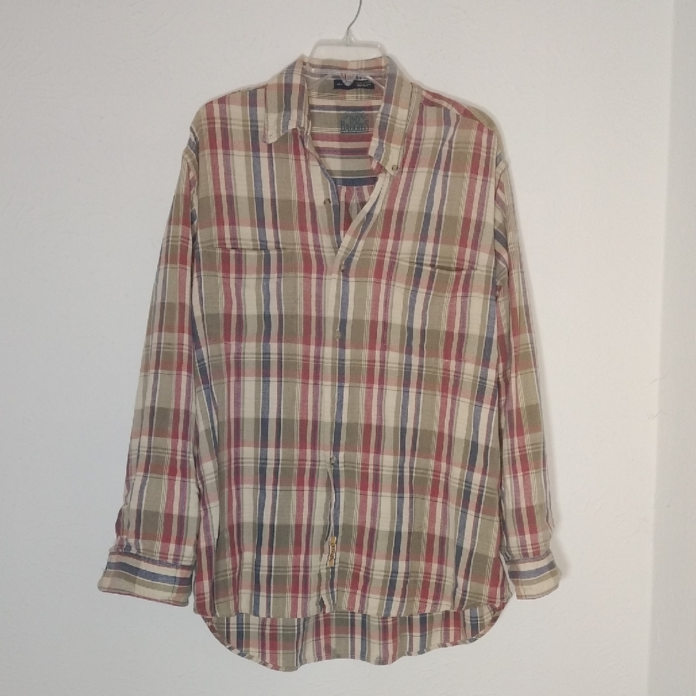 B.D. Baggies Plaid Men's Shirt - Red, Olive Green, and Beige Size L